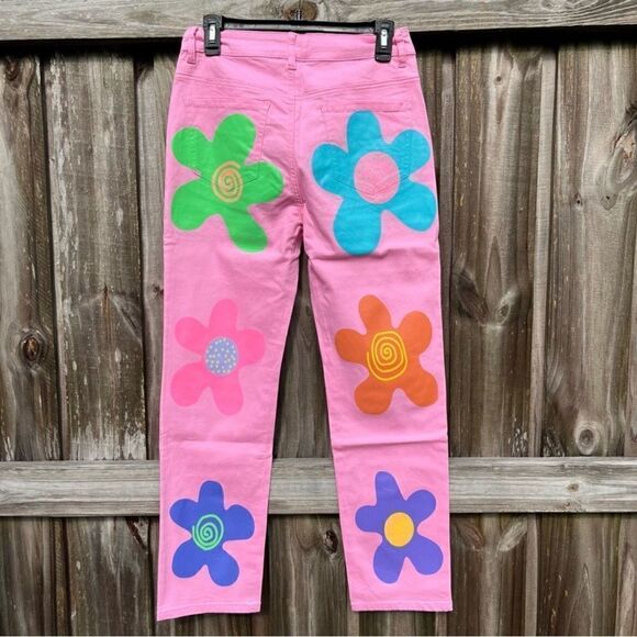 NWT Zig zag flower power groovy trippy mom jeans Sz S - Picture 5 of 9